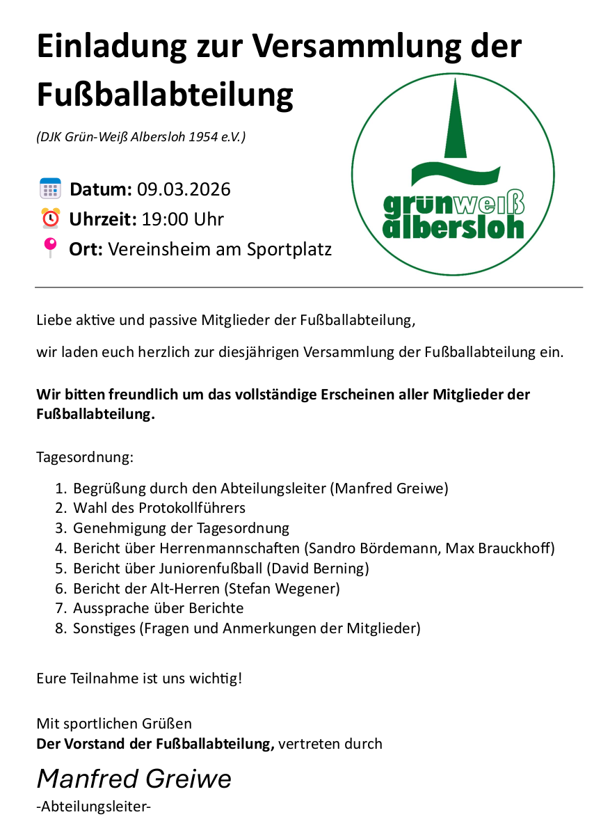 Einladung Versammlung Fußballabteilung